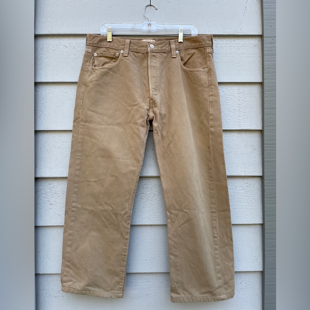 Levi Button 501 Jeans, Men’s Size 36 Inch Waist/26 Inch (hemmed) Inseam, Tan